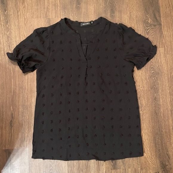 Merokeety Black Pom Pom Textured Short Sleeve Blouse Top - Size M - Picture 1 of 5